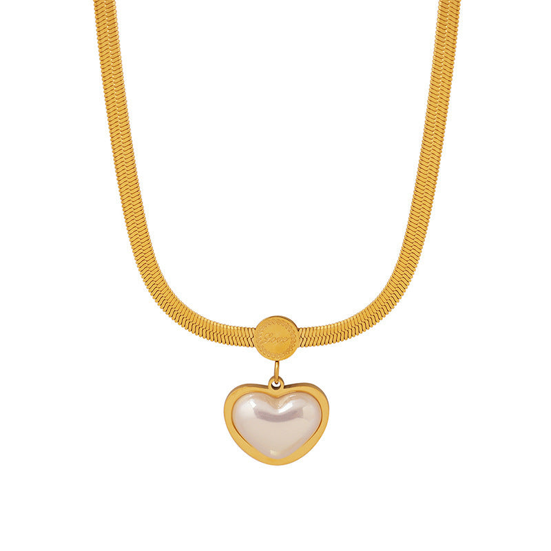 Women's Pearl Heart Titanium Steel Ear Simple Necklaces