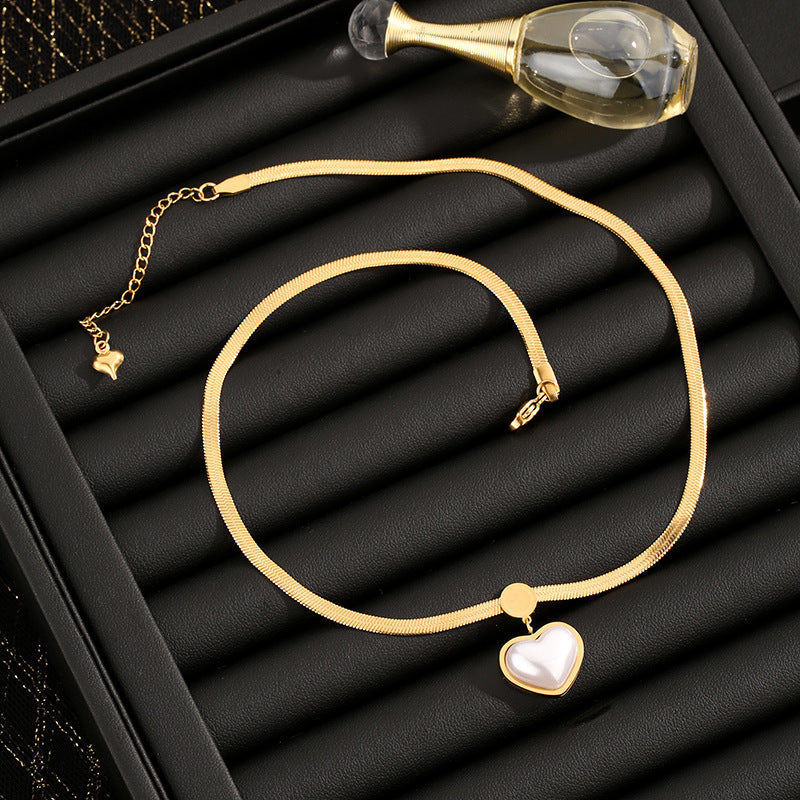 Women's Pearl Heart Titanium Steel Ear Simple Necklaces